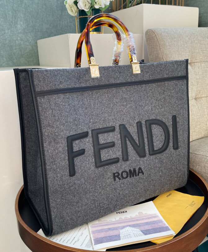 Fendi Sunshine Shopper Leather Handbag 8BH372 Dark Grey